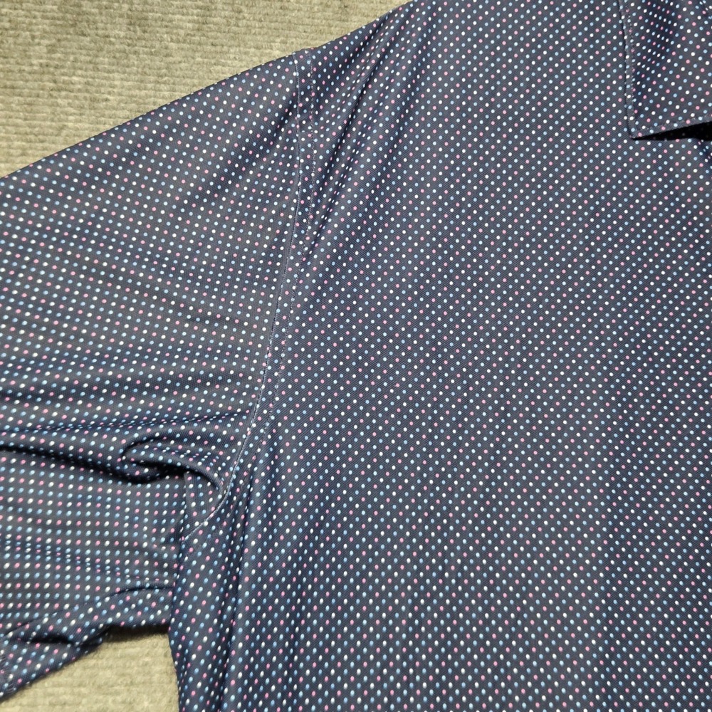 Peter Millar Summer Comfort Polo Shirt Mens XXL Navy Pink Blue Polka Dot Golf - Picture 3 of 11